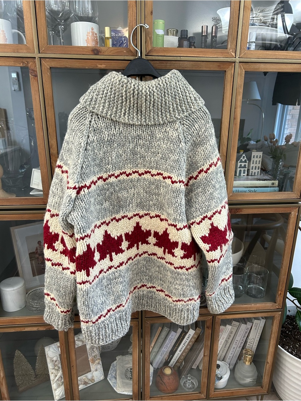 Vintage Handmade Knitted 100% Wool Chunky Zip-Up Canada Leaf Nordic Knit Sweater - Picture 4 of 14